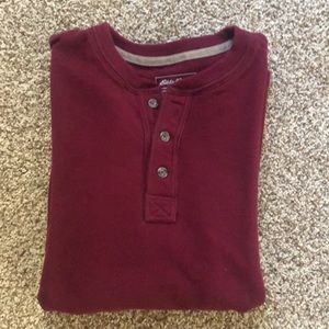 Eddie Bauer Mens Tall XL (TXL) Burgundy Crew Neck 3-Button Waffle Weave Henley